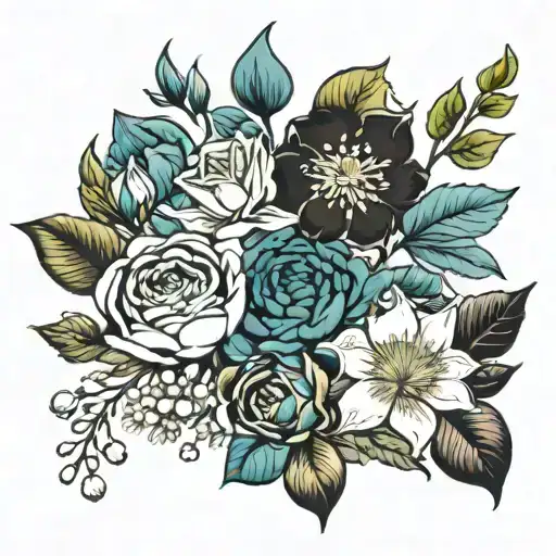 Rose, lily of the valley , water Lilly , poppy , morning glory, Chrysanthemum, narcissus tattoo design idea