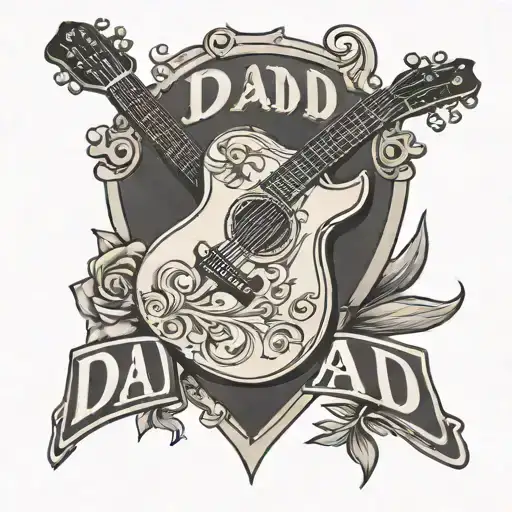 Guitar outline tattoo with the word dad memorial tattoo design idea