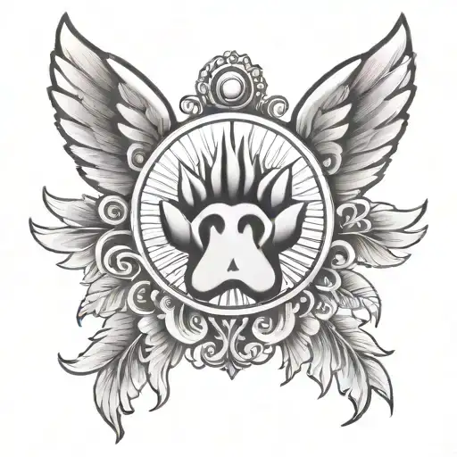 paw print with sun rays and angel wings tattoo design idea