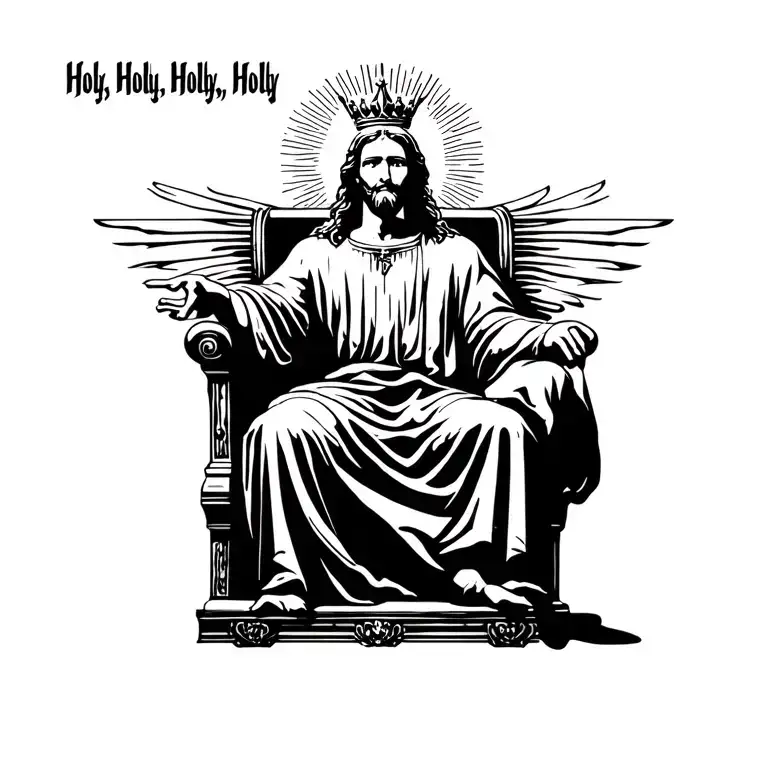 "Holy, Holy, Holy"  Christ sitting on his throne in heaven and dressed like a king. he is shining brighter than the sun.  tattoo design idea