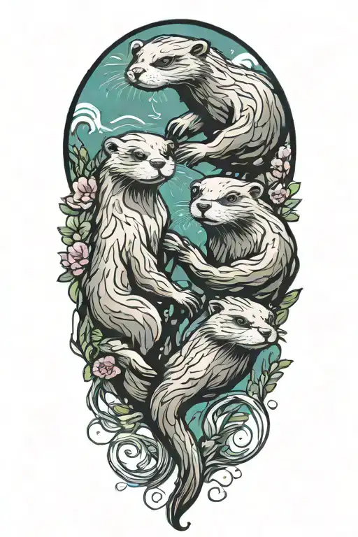 fantasy themed tattoo design featuring two otters holding hands tattoo design idea