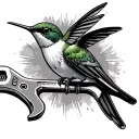 pipe wrench and hummingbird perched tattoo design idea
