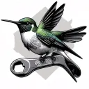 pipe wrench and hummingbird perched tattoo design idea