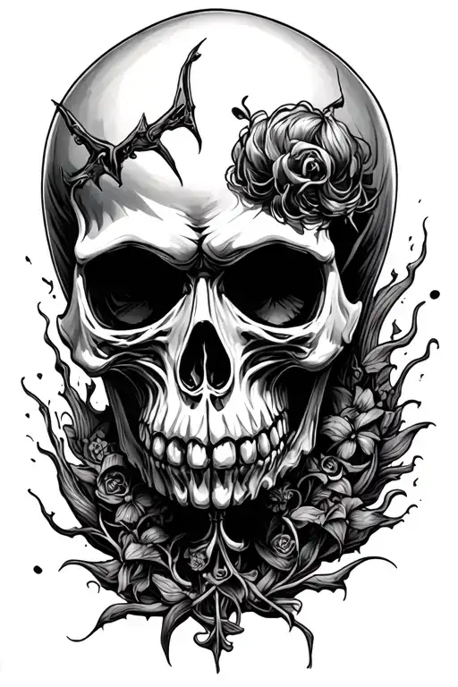 sinister creepy skull including one direction band tattoo design idea