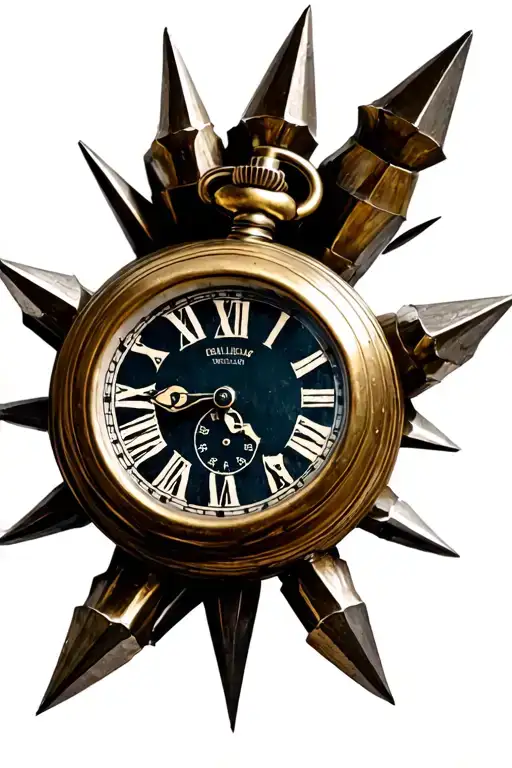 pocket watch, but the hands of the watch are made from iron railroad spikes tattoo design idea