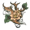 deer flower fishing hook tattoo design idea