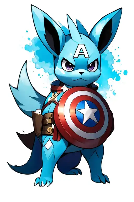Glaceon Pokémon wearing captain America outfit with an A on the shield  tattoo design idea