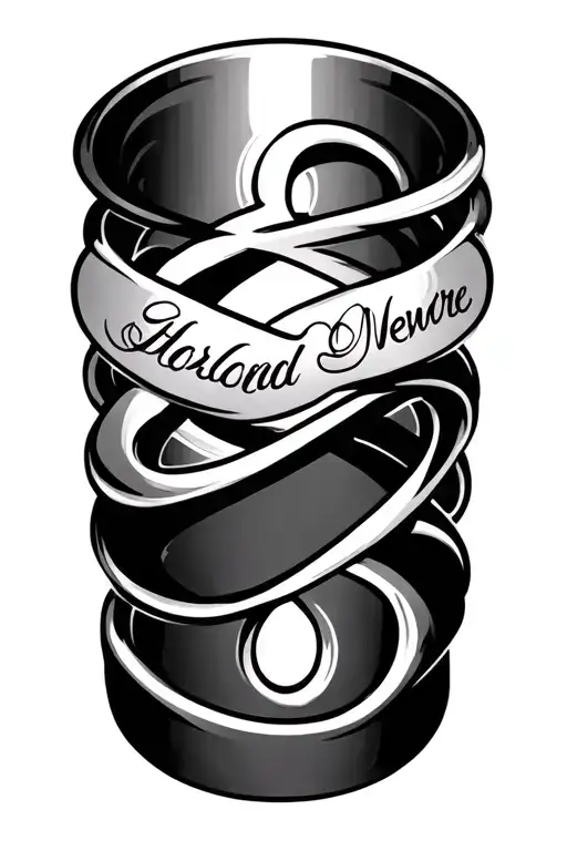 Infinity band with names written tattoo design idea