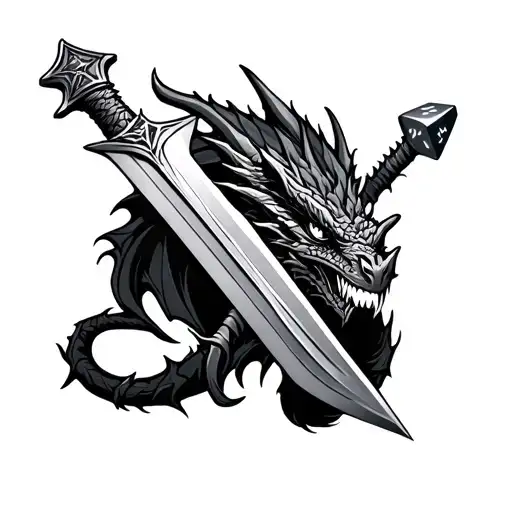 d&d dragon dice sword theme sleeve tattoo design idea