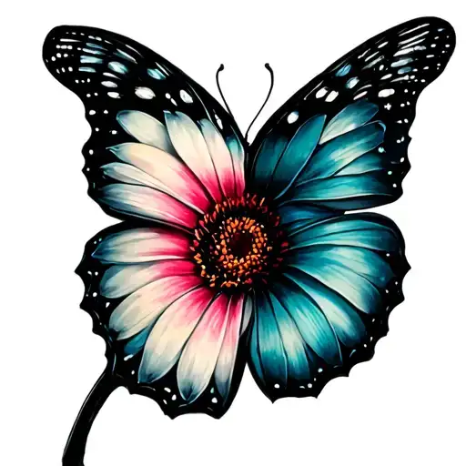Half Butterfly Half Flower tattoo design idea