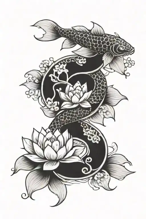 koi fish yin yang with lotus flowers tattoo design idea