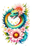 cherry blossoms, sundfowers, mandala design wrist foresarm tattoo with dragon tattoo design idea