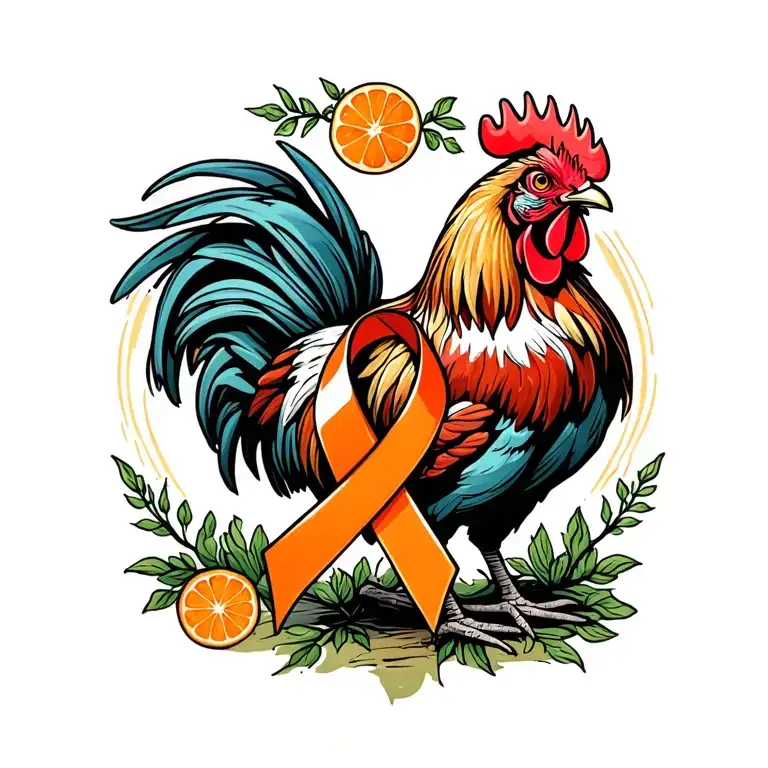 Rhode Island Red Rooster holding a orange ribbon for leukemia  tattoo design idea