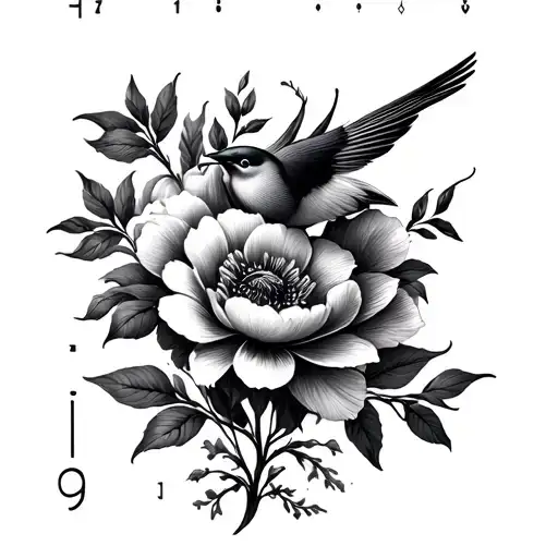 morse code of 2 first names and birds flower tattoo design idea