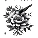 morse code of 2 first names and birds flower tattoo design idea