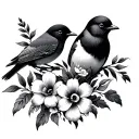 morse code of 2 first names and birds flower tattoo design idea