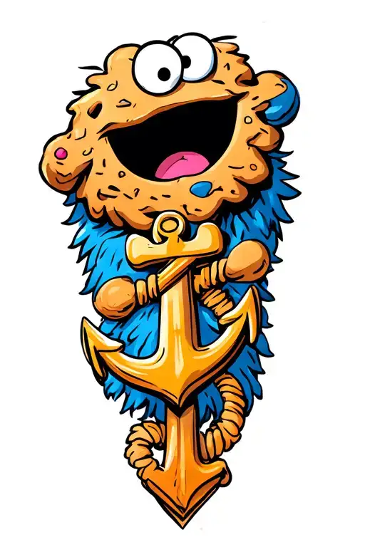 cookie Monster with an anchor intertwined tattoo design idea