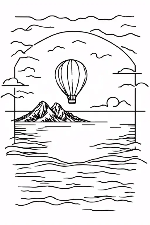 Table mountain with sea and a balloon tattoo design idea