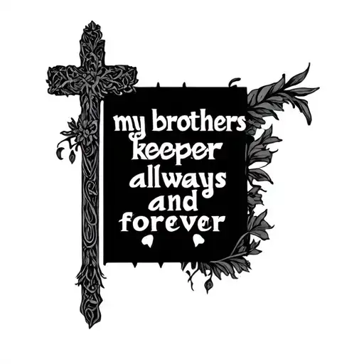 Words "my brothers keeper always and forever" written like a cross just words tattoo design idea