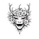 oni mask wrapped in flowers tattoo design idea