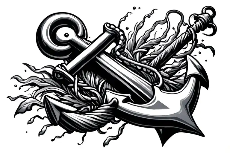 falling angle dragged down by an anchor tattoo design idea