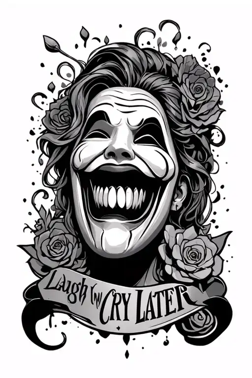 laugh now cry later mask tattoo design idea