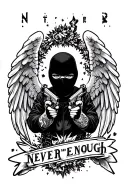 "Never Enough" ski mask black baby angels with tats holding guns tattoo design idea