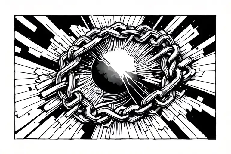 broken chains breaking and bursting tattoo design idea