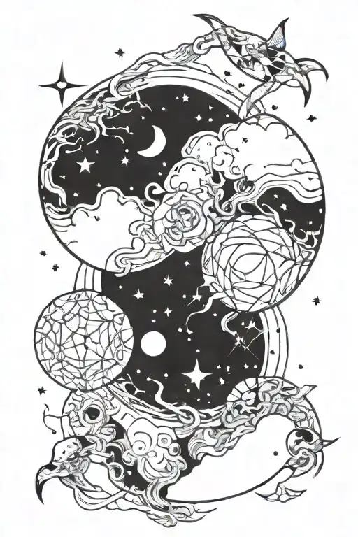 constellations and the moon tattoo design idea