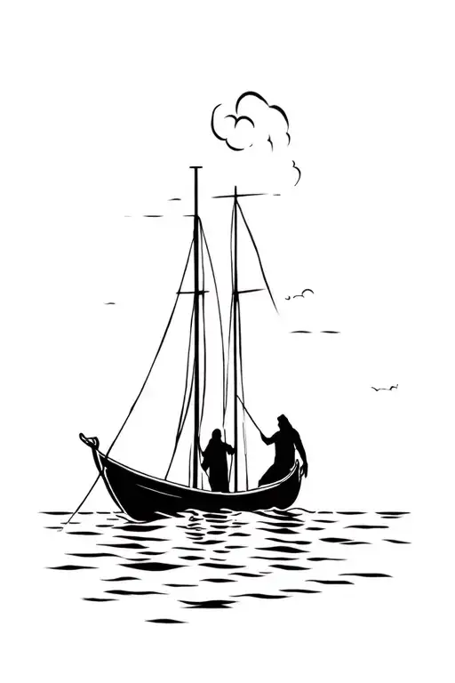 jesus on boat calming the storm tattoo design idea