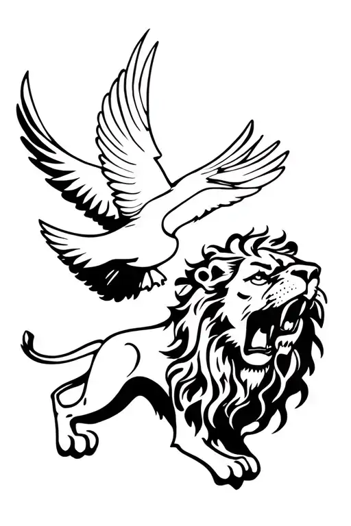 Holy spirit dove and lion roaring Lion tattoo design idea