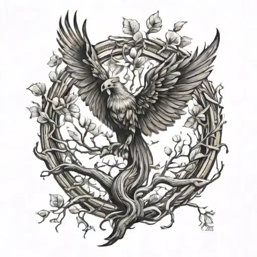 Phoenix Bird Inside A Tree Of Life tattoo design idea