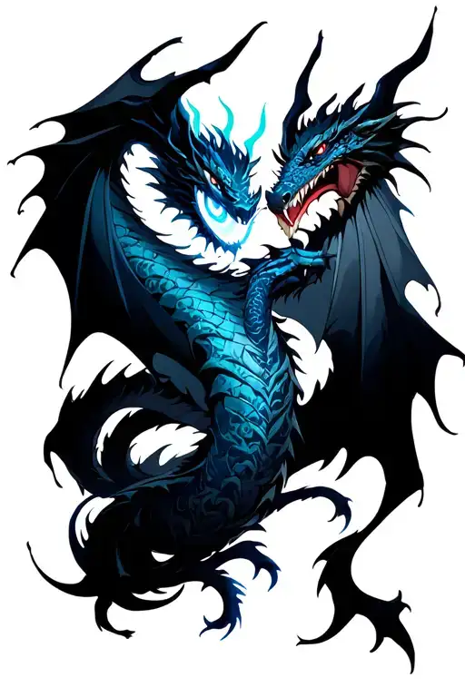 dark magician fighting vs blue eyes with dragon tatto from the arm to the start of the neck tattoo design idea