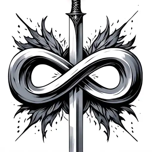 minimal infinity symbol with a modern day sword tattoo in the center tattoo design idea