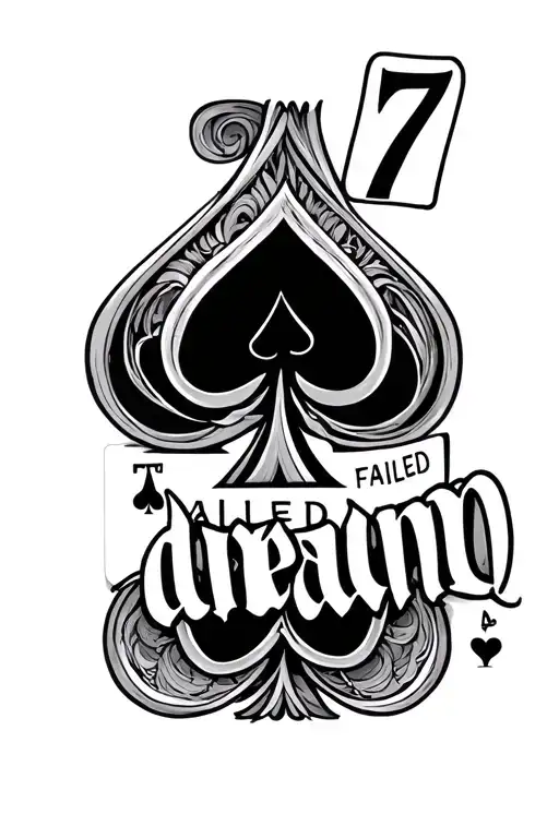 "Failed dream" 7 of spades and 2 of diamonds tattoo design idea