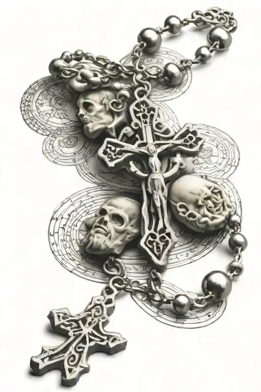 religious symbol, saints, prayers, rosary beads tattoo design idea