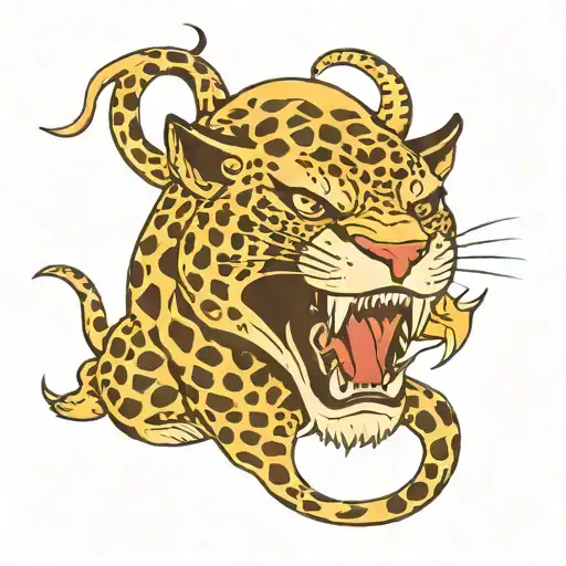 jaguar with the face of a Japanese demon tattoo design idea