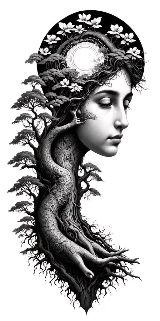 Virgo and Libra Mother Tree growing tattoo design idea