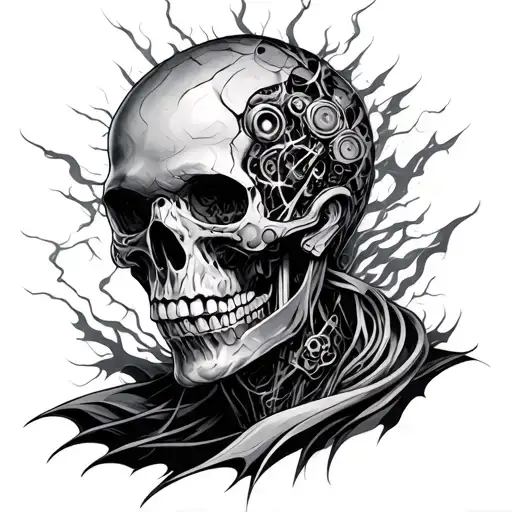 bio mechanical electricity tattoo design idea