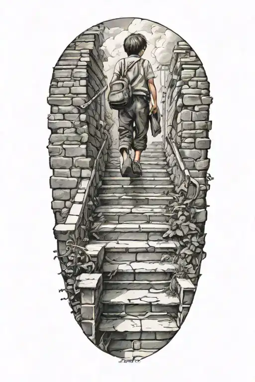 stairs to heaven with little boy tattoo design idea