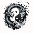 A Japanese style sea dragon tattoo, surrounded by waves, a yin yang symbol is located on the center of the dragon's head tattoo design idea