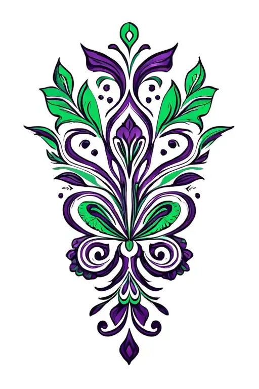 dark purple and green traditonal Paisley pattern  tattoo design idea
