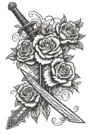 Sword and Roses intertwined tattoo design idea