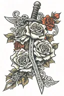 Sword and Roses intertwined tattoo design idea