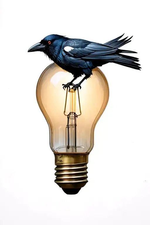biomechanical crow on top of a light bulb tattoo design idea