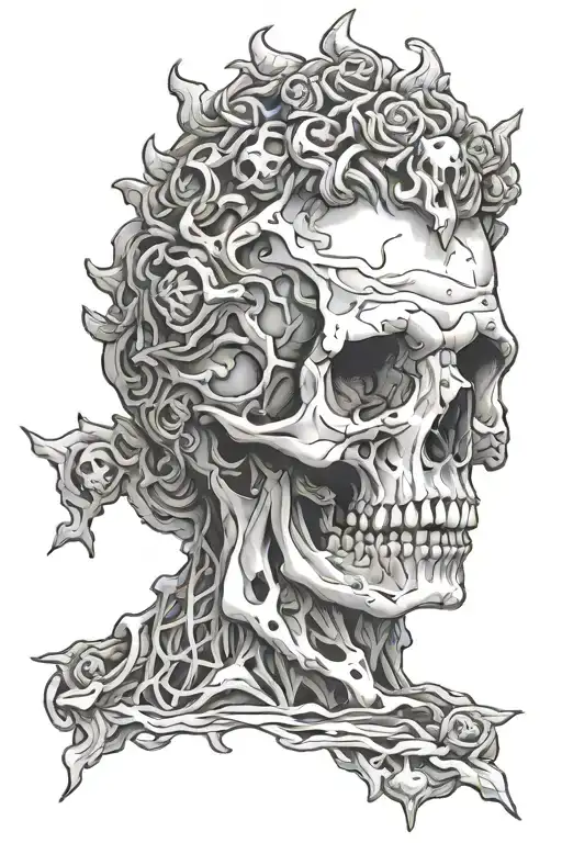 Marcus Aurelius skull statue morph fractures tattoo design idea