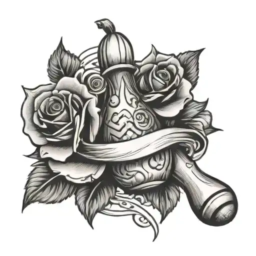 Bowling Pin and Rose wrapped tattoo design idea
