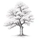 a walnut tree microrealism fine line style only black ink tattoo design idea