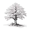 a walnut tree microrealism fine line style only black ink tattoo design idea