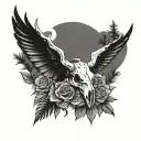 steer skull, Rose, swallow flying, pine tree tattoo design idea